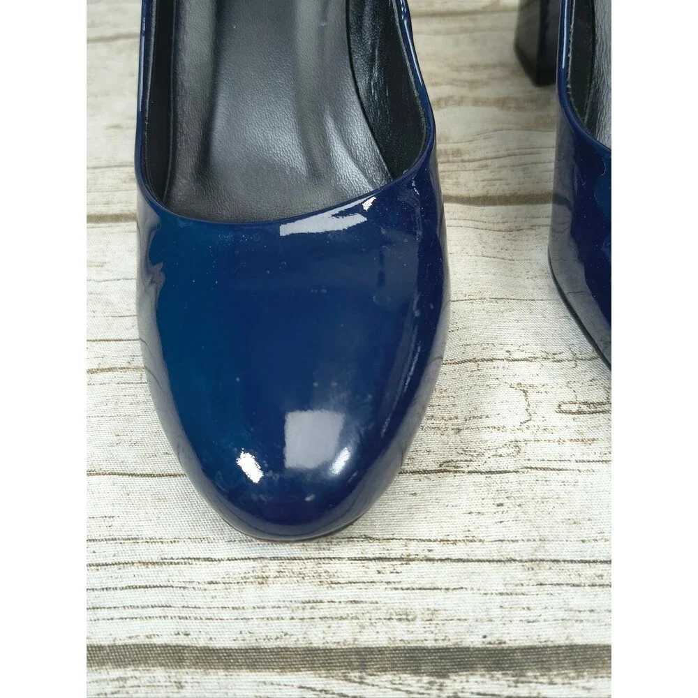 Gravitypope Navy Blue Patent Leather Block Heels Size 39